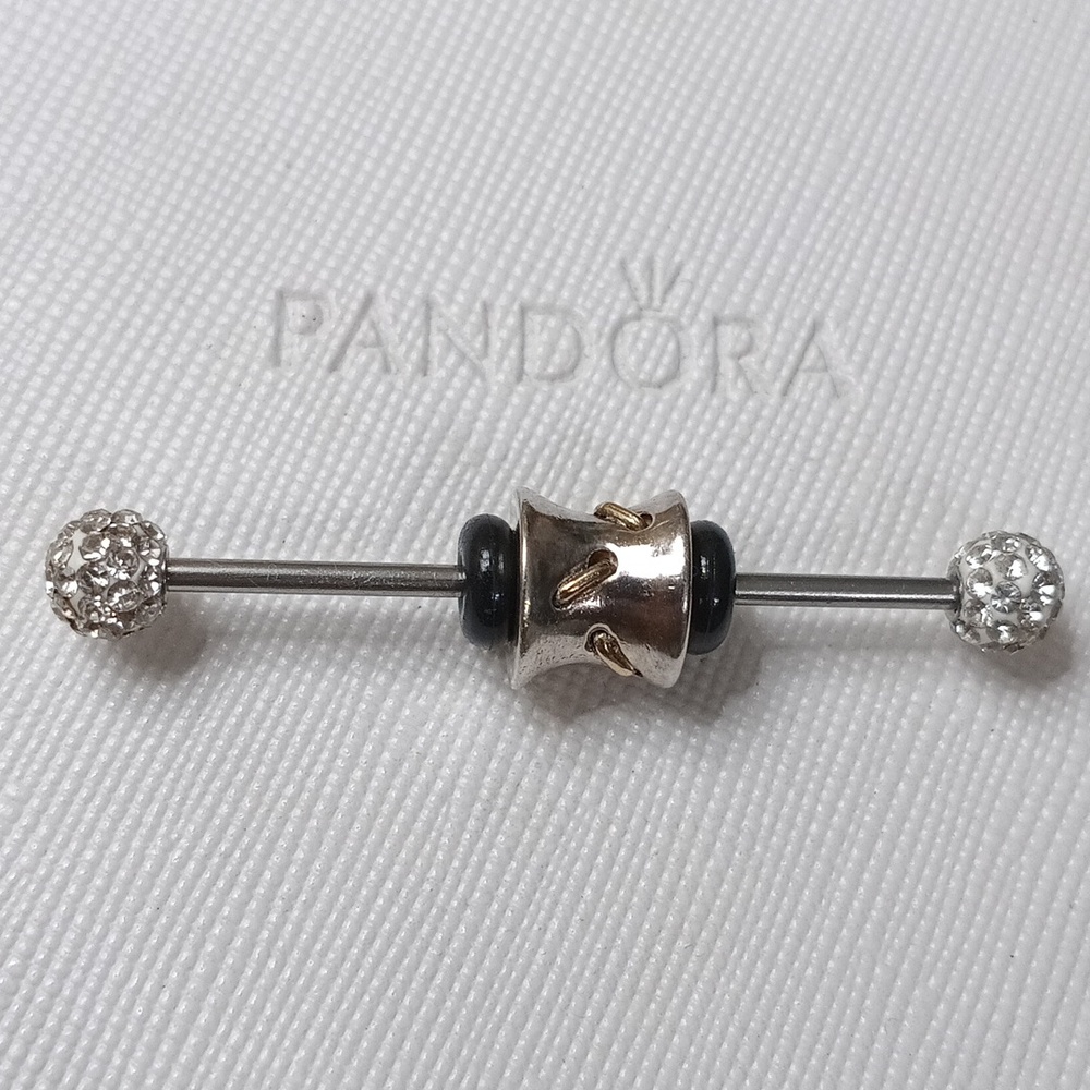 PandoraSilver/14k Stitches Two Tone 2007 Vintage Charm Brand New